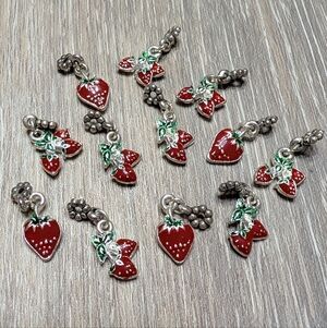 Strawberry Enamel Charms - Red & Green Fruit Dangles